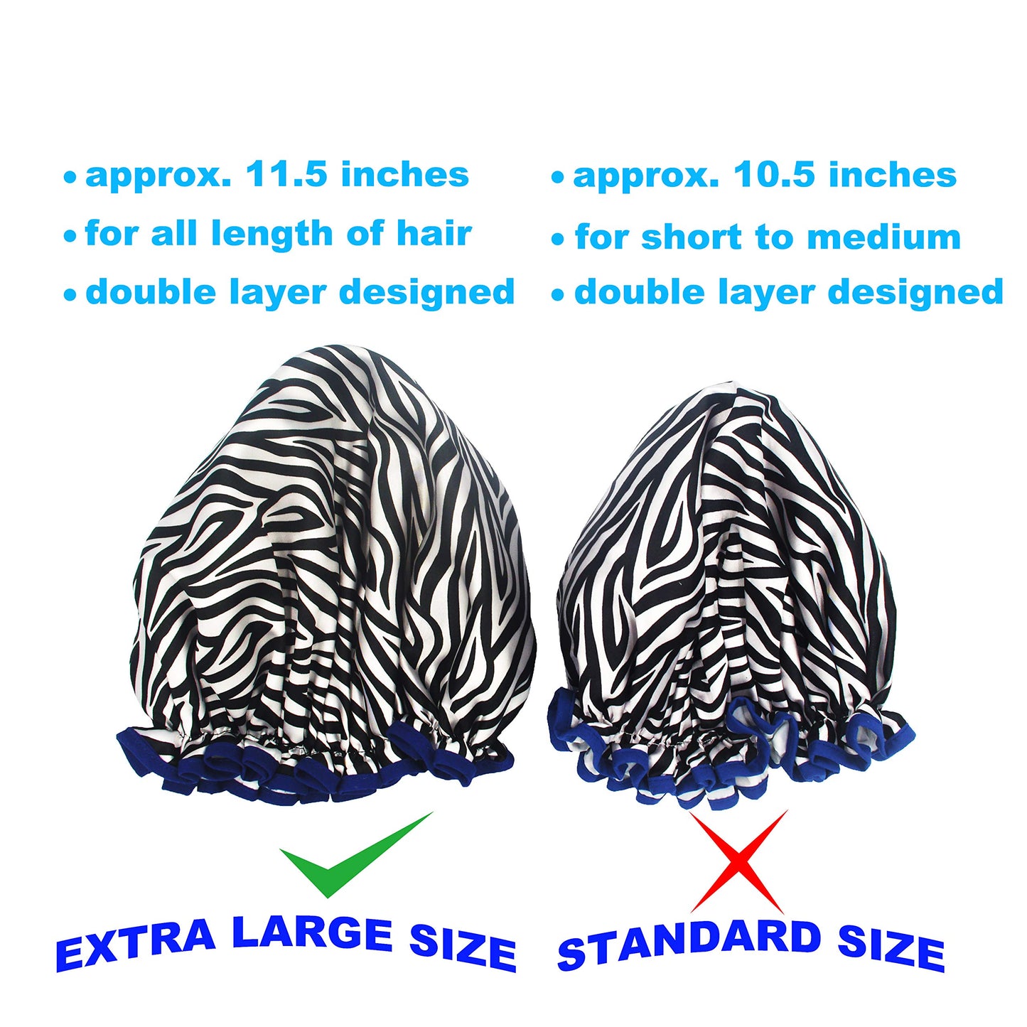 Bleu Bath (2 Pack) Sexy Lovely Fashion Style Hair Cap Extra Large Double Layer Lined Waterproof Durable Eco-Friendly Shower Cap with Tight Beauty and Personal Care Bleu Bath