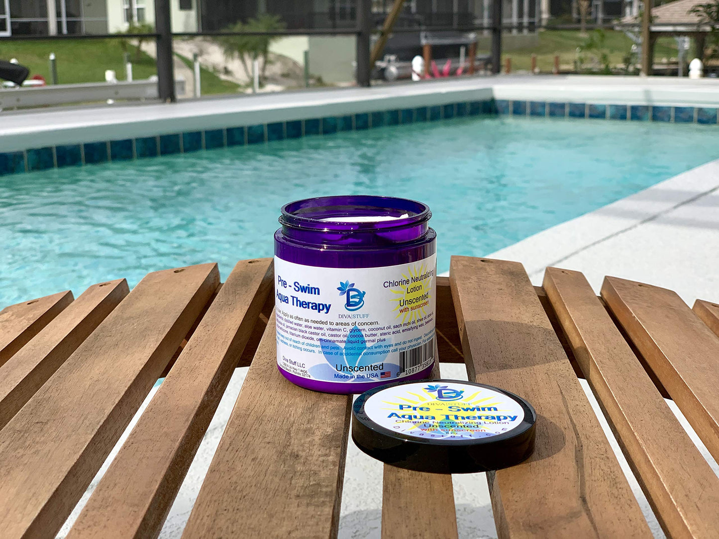 Diva Stuff Pre-Swim Aqua Therapy Chlorine Neutralizing Body Lotion, Protects Skin From Chlorine and Salt Water, 8 oz - Made in the USA, Unscented
