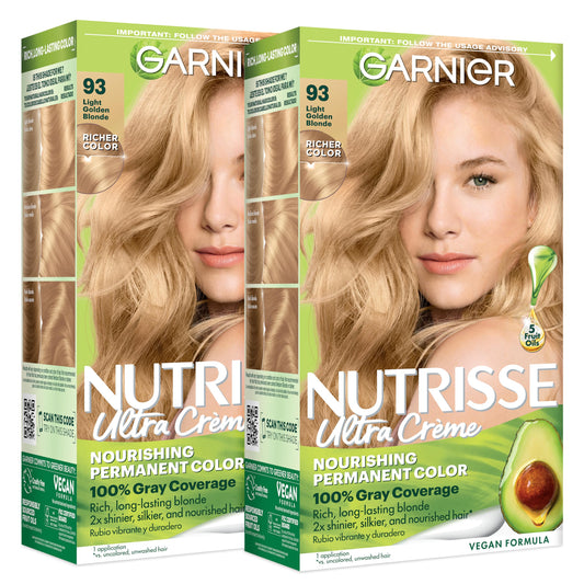 Garnier Nutrisse Ultra Crème Hair Color, Permanent Hair Dye with 100% Gray Coverage, Vegan & Cruelty-Free, 93 Light Golden Blonde (Honey Butter), 2 Beauty & Personal Care Garnier