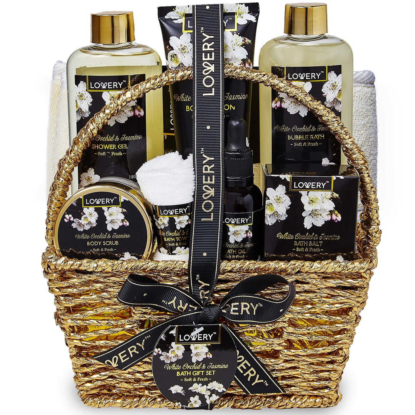 Gift Baskets for women Mom Gifts, Bath and Body Spa Set- Orchid & Jasmine Home Spa Set With Body Scrubs, Lotions, Oils, Gels and More - Care Package