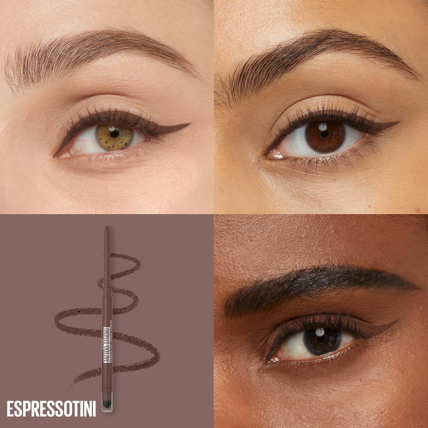 Maybelline Tattoo Studio Automatic Gel Pencil Waterproof Eyeliner, Blendable, Smudge Resistant, Matte Eyeliner For Up To 36HR Wear, Expressotini