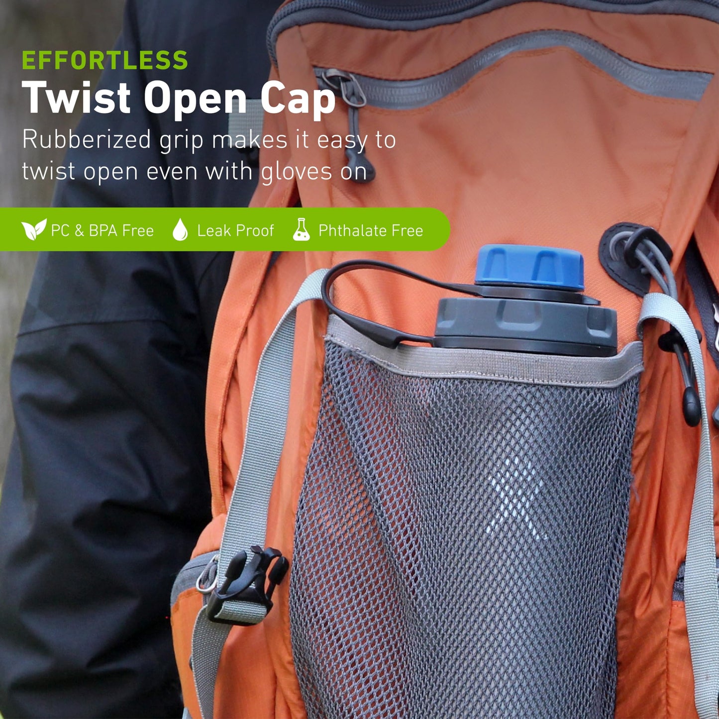 humangear CapCAP+ | Converts Wide-Mouth Openings | Secure Easy Open, Black