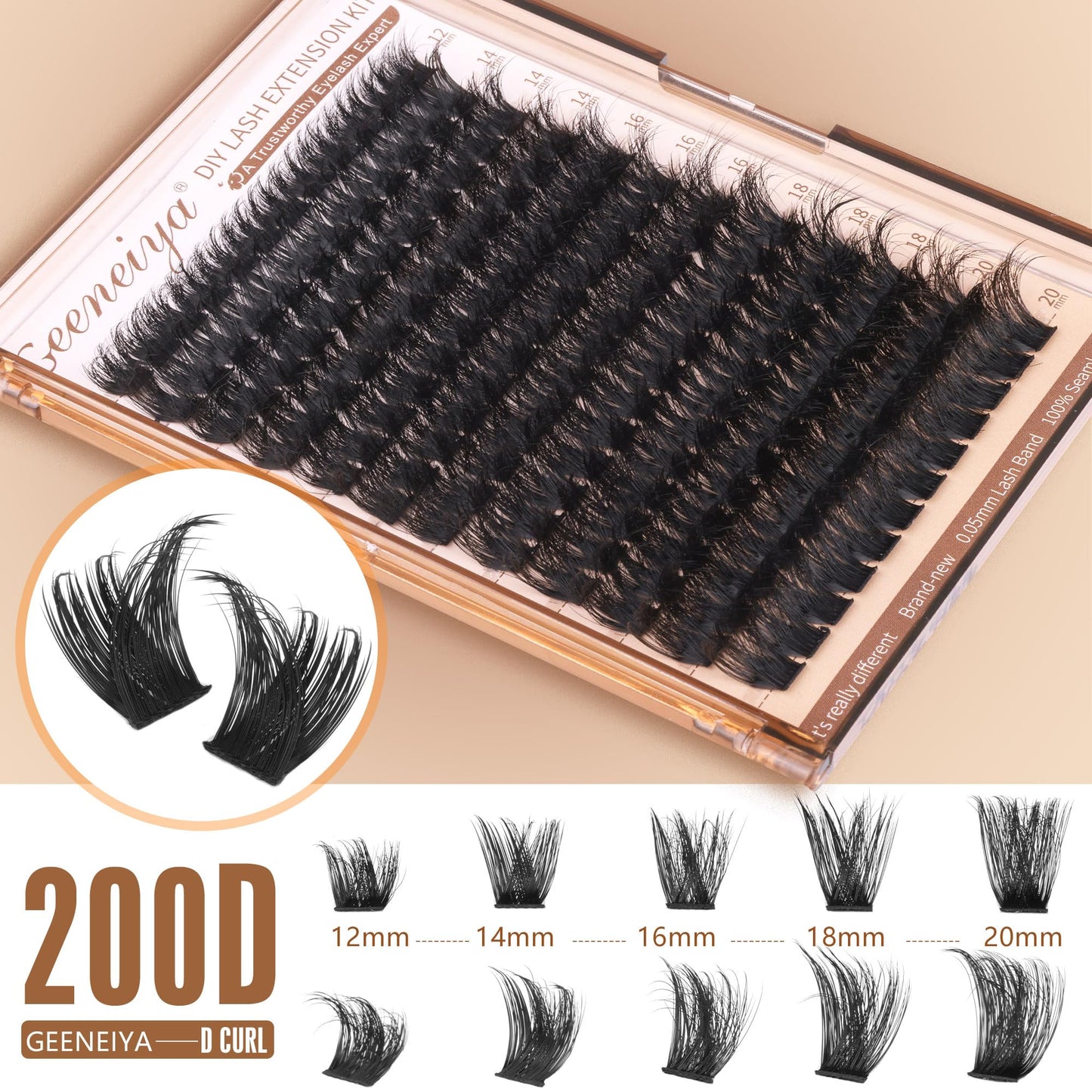 Geeneiya Lash Clusters 200D Full Eyelash Clusters 10-20mm Thick D Curvature Lash Extension Wispy Cluster Eyelash Extensions DIY Individual Eyelashes Beauty and Personal Care Geeneiya