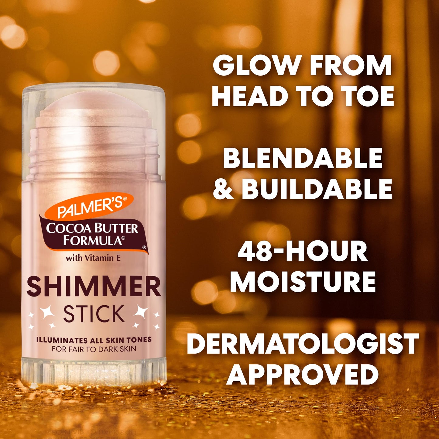 Palmer's Cocoa Butter Formula Body Shimmer Stick with Vitamin E, 1 Oz, Radiant Highlighter Makeup for Body Glow, Provides 48-Hour Moisture, All Skin