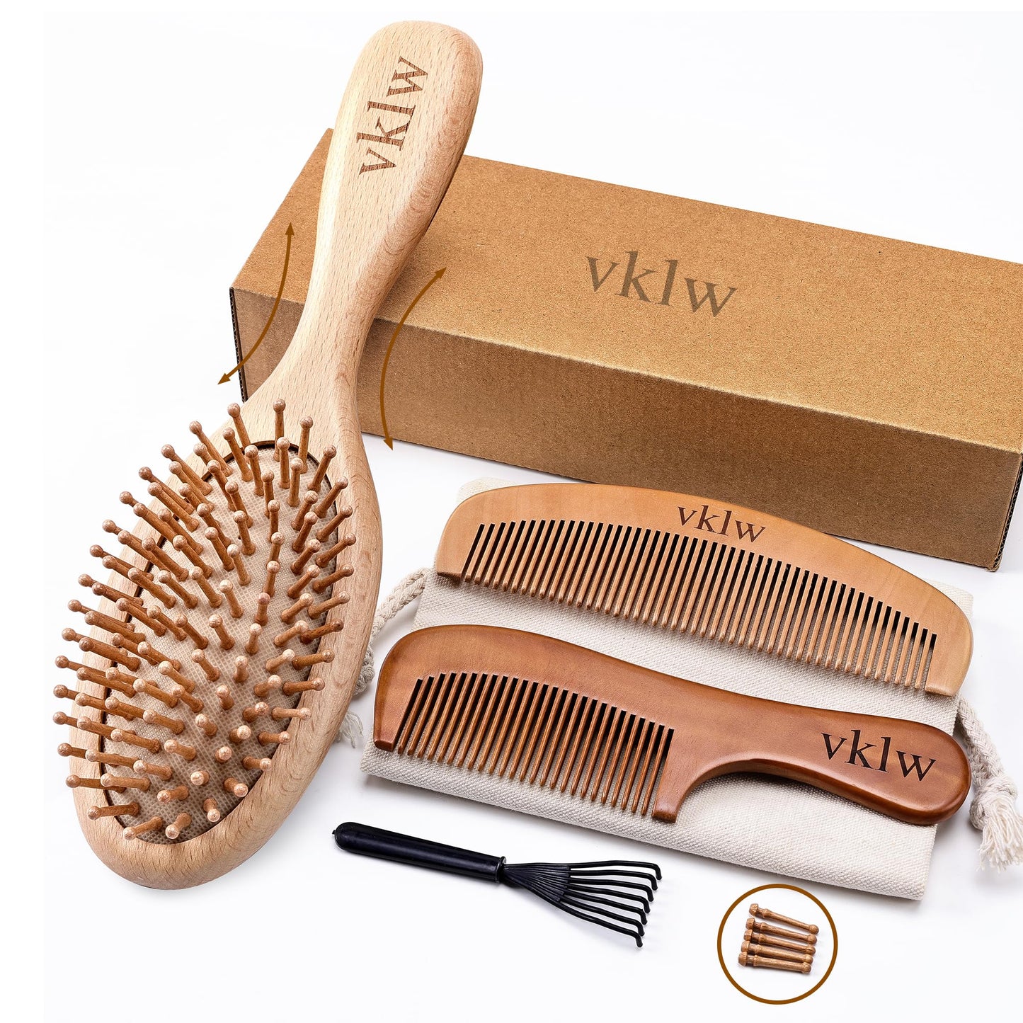 vklw Wooden Hair Brush and Comb, One-piece Design, Reduce Frizz and Static, Massage Scalp, Detangling Paddle Hairbrush for Women, Girls, Kids