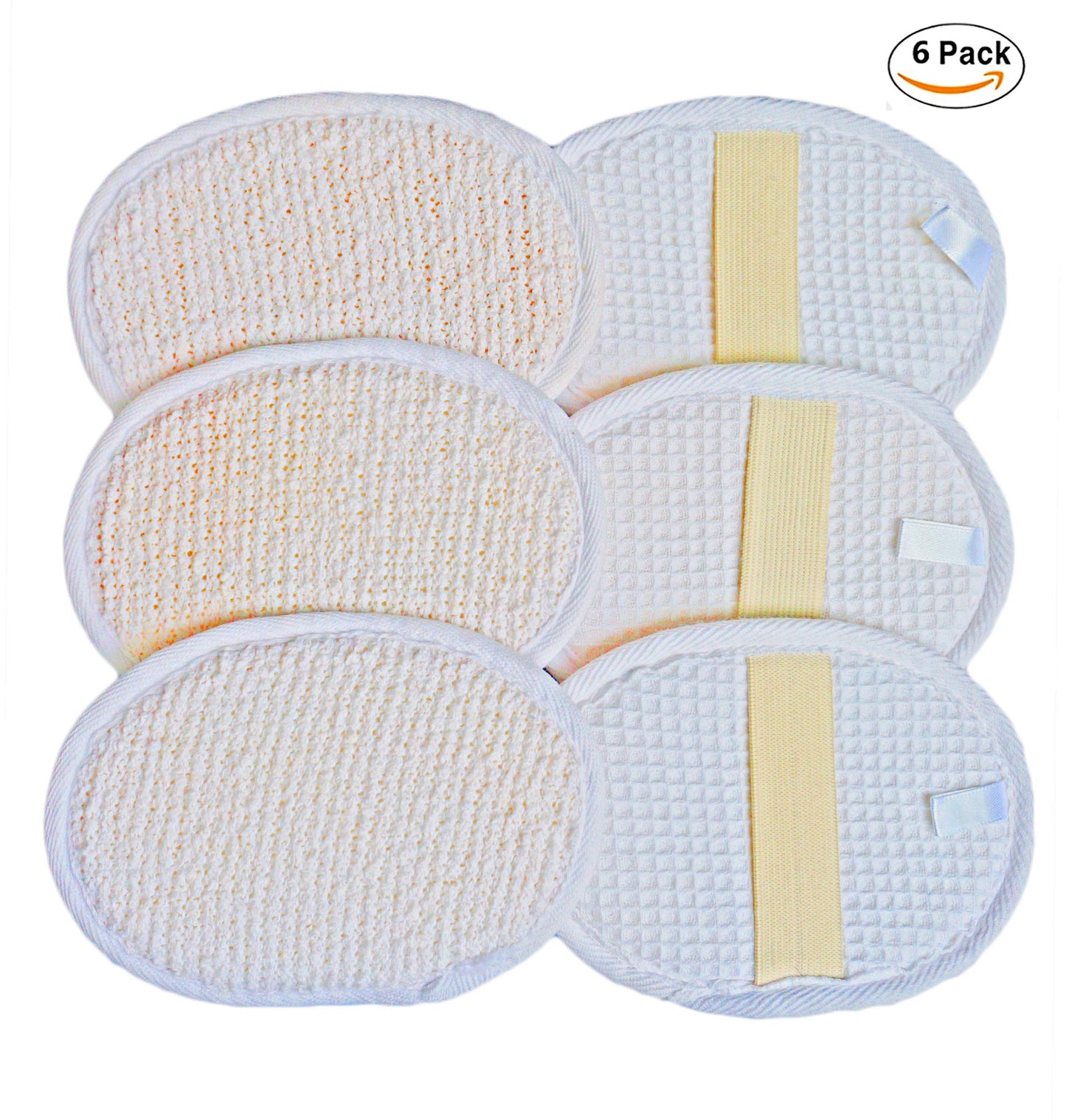 6Pack (Large 6.3x4.3 inches) Exfoliating Face Body Pad (100% Soft Terry Cloth) Cloth Materials Loofah Sponge Scrubber Brush Close Skin for Men