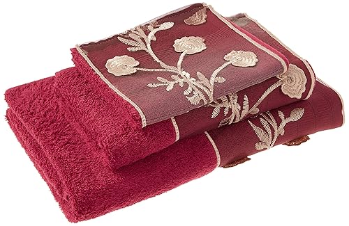 Popular Bath Ombre Rose Design Towel Set 3PC, Burgundy