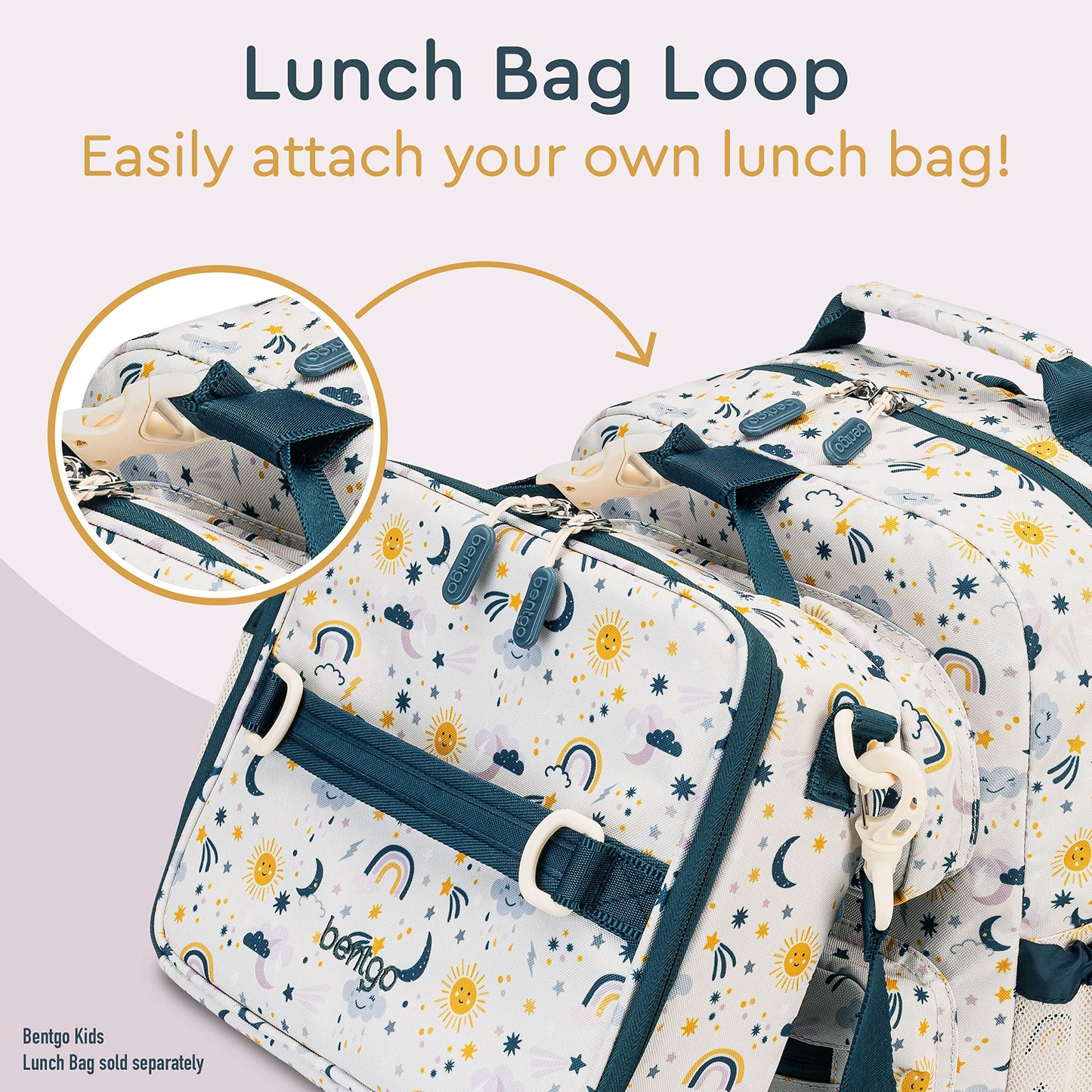 Bentgo Kids Backpack - Lightweight 14” Backpack in Fun Prints for School, Travel, & Daycare, Ideal for Ages 4+, Roomy Interior, Durable & Water-Resistant Fabric, & Loop for Lunch Bag (Friendly Skies)
