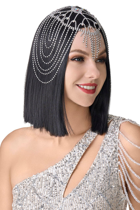 BABEYOND Vintage Style Roaring 20s Crystal Rhinestone Flapper Cap Headpiece Head Jewelry Chains