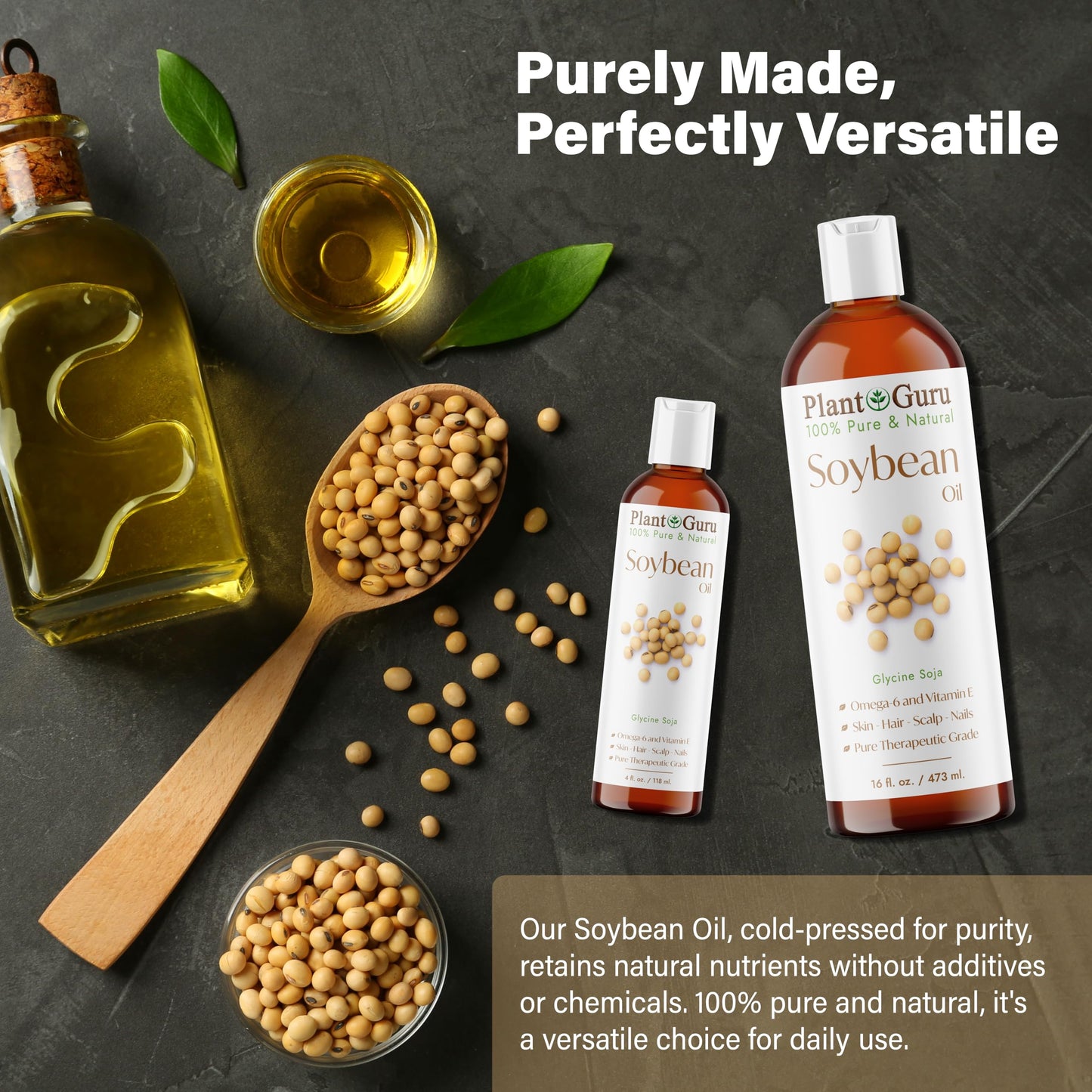 Plant Guru Soybean Oil 8 fl. oz. - Cold Pressed, 100% Pure & Natural Carrier for Skin, Face, Body, Hair & Cooking. Great for DIY Creams, Lotions Beauty & Personal Care Plant Guru