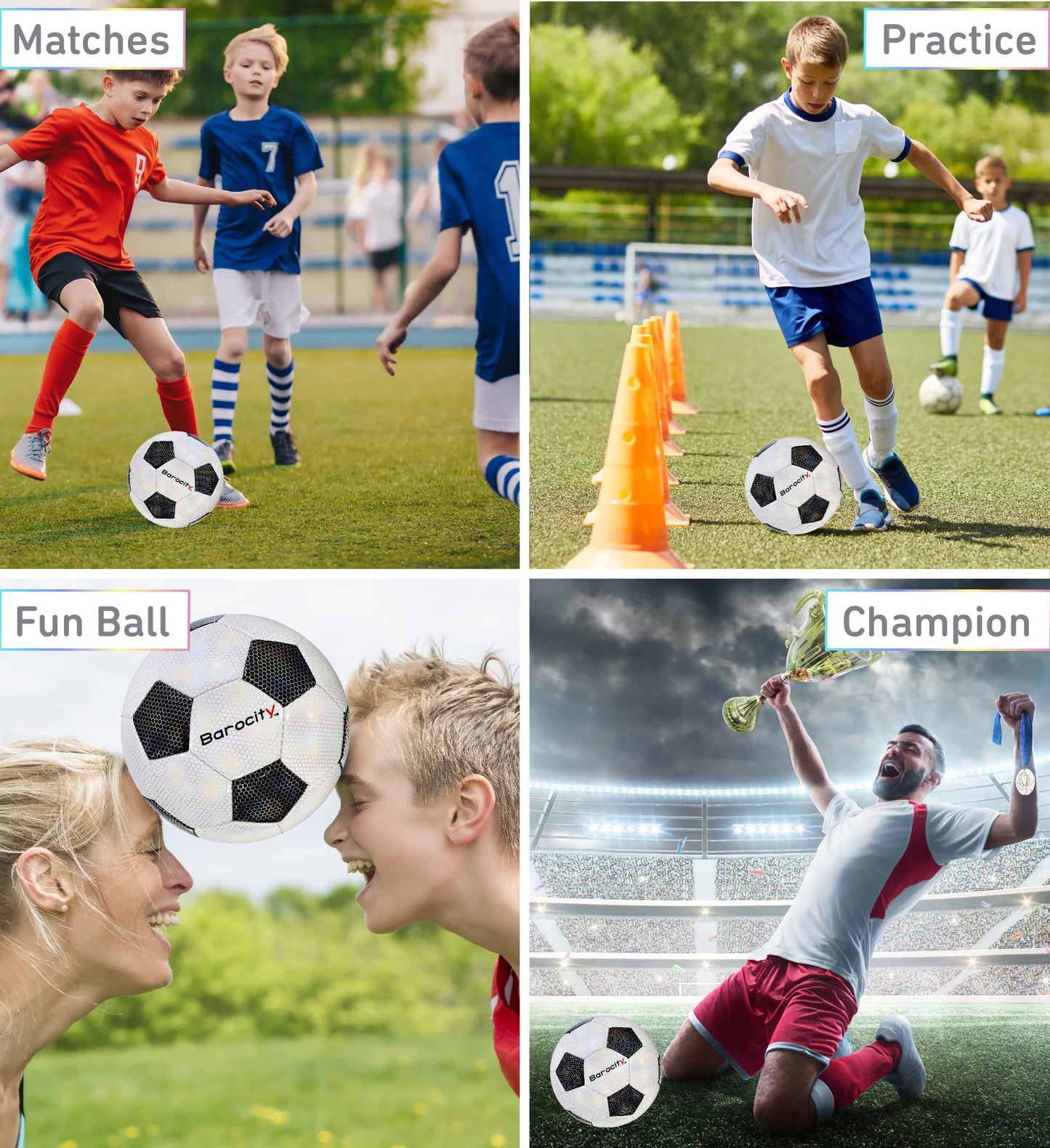 Barocity Classic Black & White Soccer Ball, Size 4, Rainbow Pattern