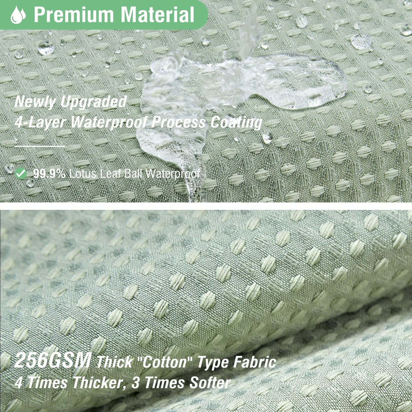 Dynamene Sage Green Waffle Shower Curtain – 72x72in Thick 256GSM Fabric, Luxury Weighted Bath Curtain with 12 Hooks