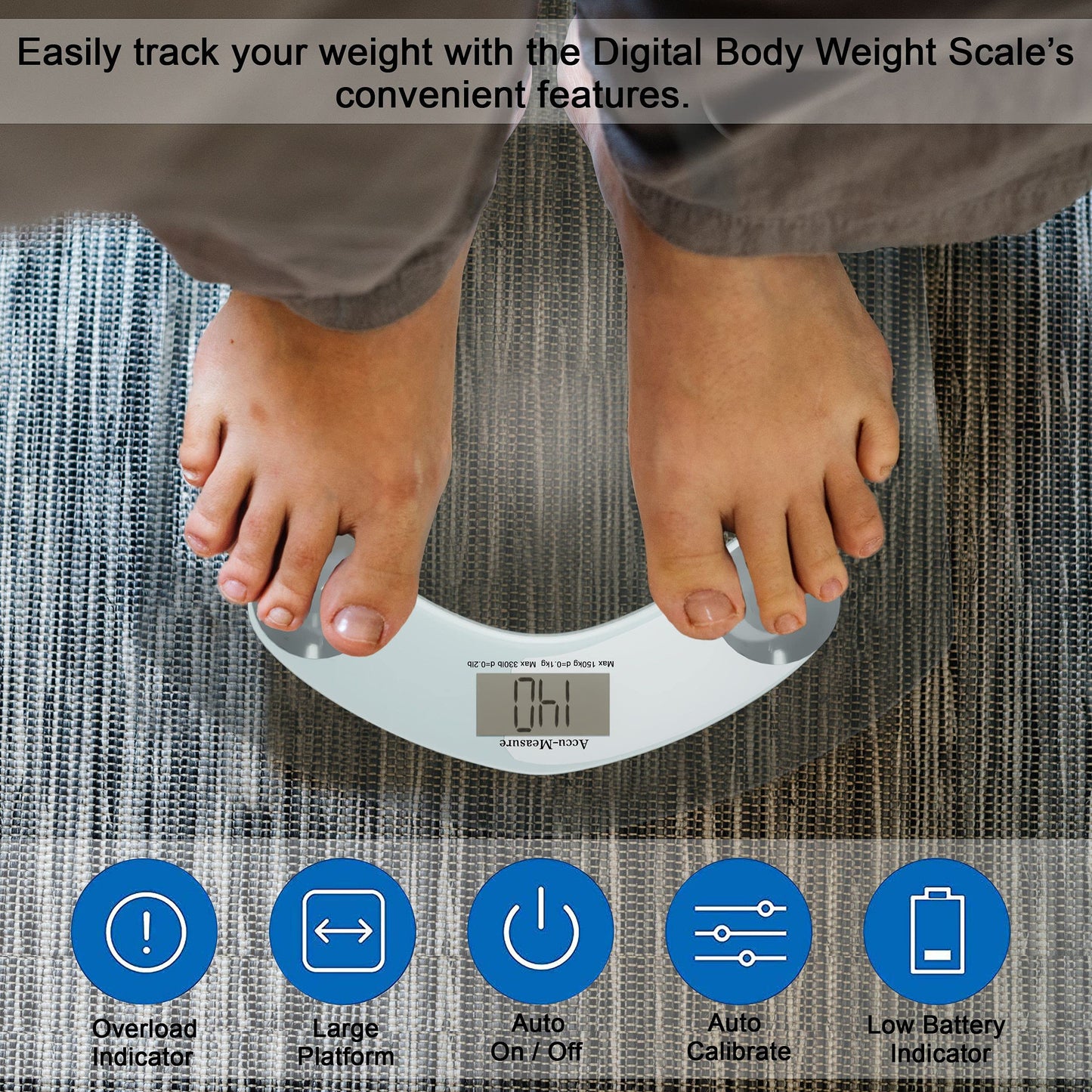Accu-Measure Digital Scale - Accurate and Precise - Bathroom and Home Scale - Track Your Progress - Easy to Store - Up to 400 Pounds