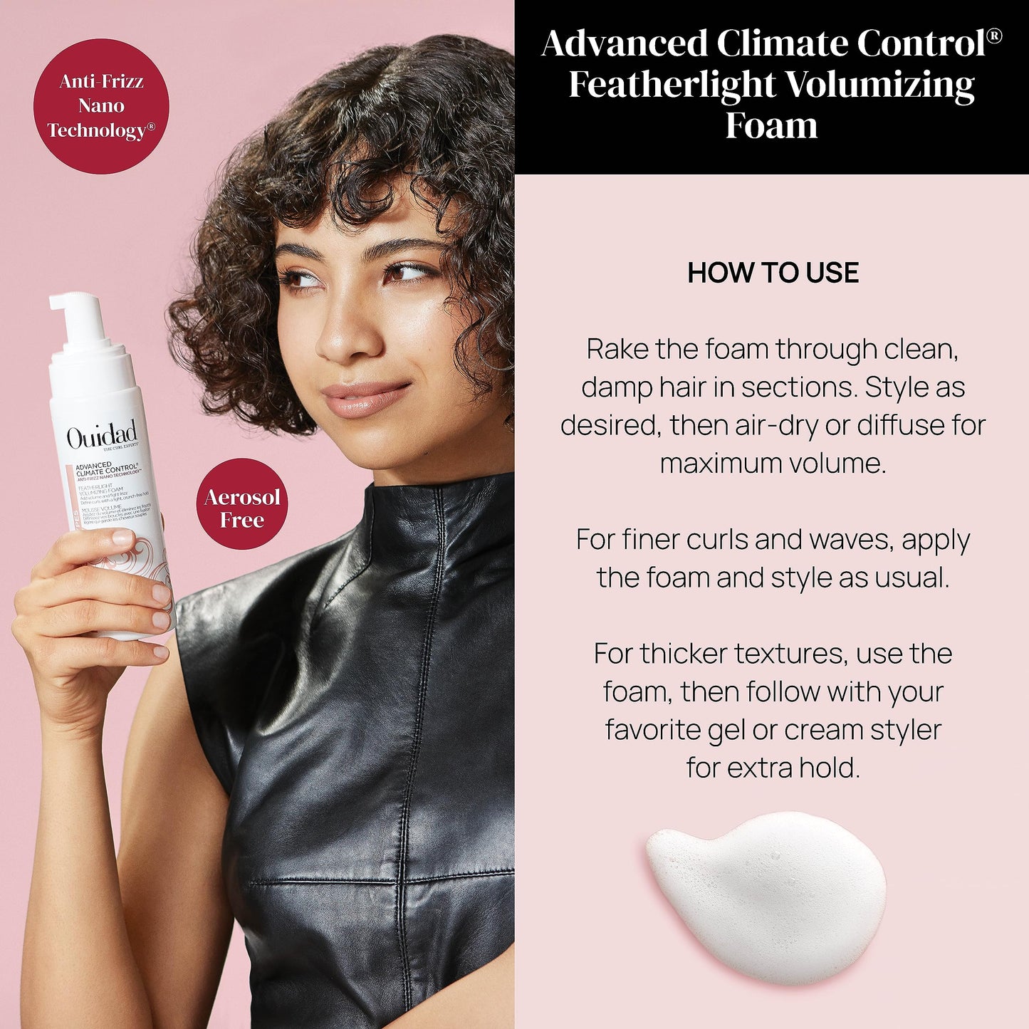 Ouidad Advanced Climate Control Volumizing Foam - 7 fl oz, Lightweight Hair Styling Foam, Anti-Frizz Nano Technology, Adds Volume, Fights Frizz