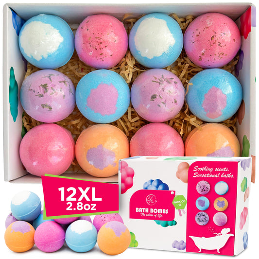 Bath Bombs for Women, Men & Kids - 12 Bath Bomb Gift Set with Shea Butter, Essential Oils & Sea Salt, Moisturizing Spa Aromatherapy, Long-Lasting…