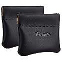 Travelambo Leather Squeeze Coin Purse Pouch Change Holder For Men & Women 2 pcs set (Black)
