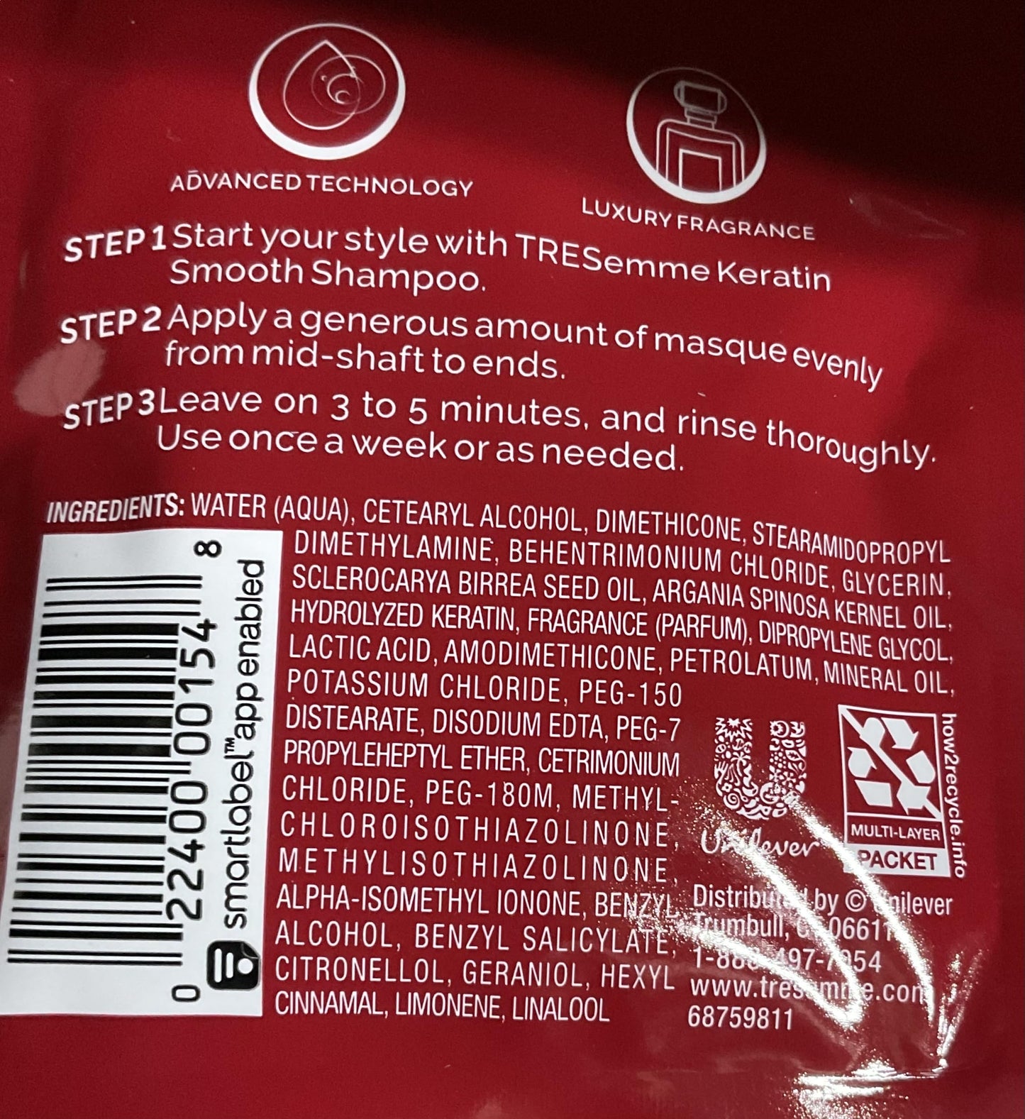 Tresemme Mask Keratin Smooth With Marula Oil Packs 1.5 Ounce (10 Pieces) (44ml)