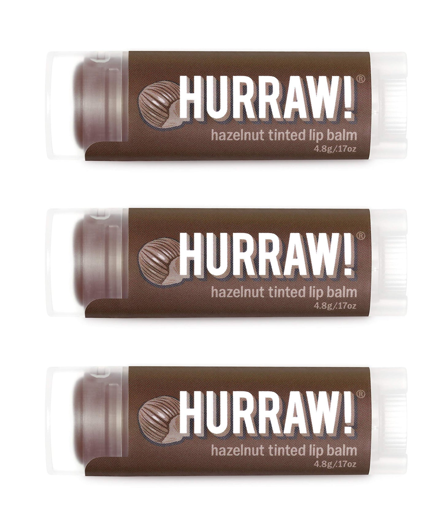 Hurraw! Hazelnut Tinted Lip Balm, 3 Pack: (Sheer Brown Tint) Organic, Certified Vegan, Cruelty and Gluten Free. Non-GMO, 100% Natural Ingredients.