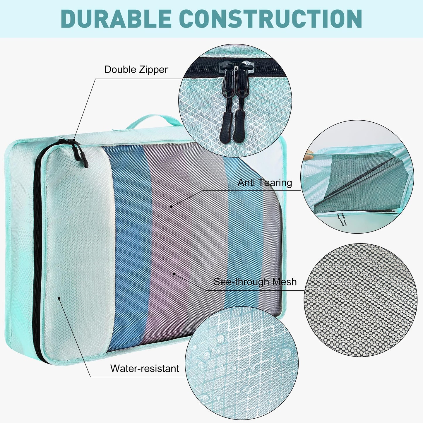 Toncoke 8-Piece Packing Cubes for Travel – Mesh Luggage Organizer Bags for Women, Men & Kids, 4 Sizes, Travel & Camping Essentials, Lake Blue