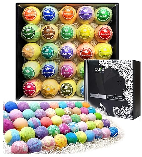 Natural Bath Bombs Gift Set for Women and Men. 50 Essential Oil Bath Bombs with Organic & Moisturizing Pure Goodness.