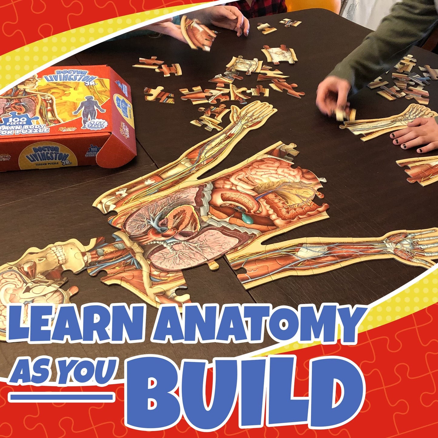 Human Anatomy Kids Floor Puzzle – 100-Piece Full Body Jigsaw, 4-Foot Medically Accurate Educational Toy for Kids Ages 4–10