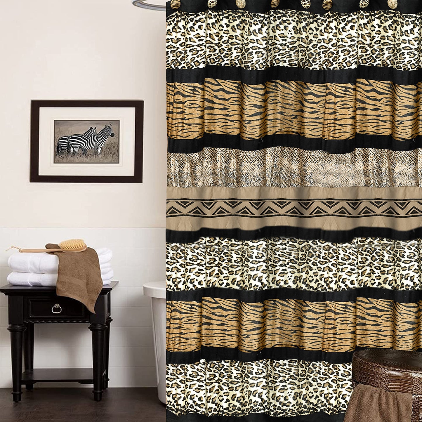 Popular Bath Shower Curtain, Jezella Collection, Animal Print