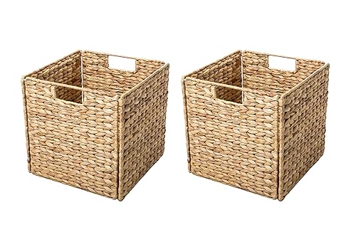Foldable Hyacinth Storage Basket with Iron Wire Frame By Trademark Innovations (Set of 2)