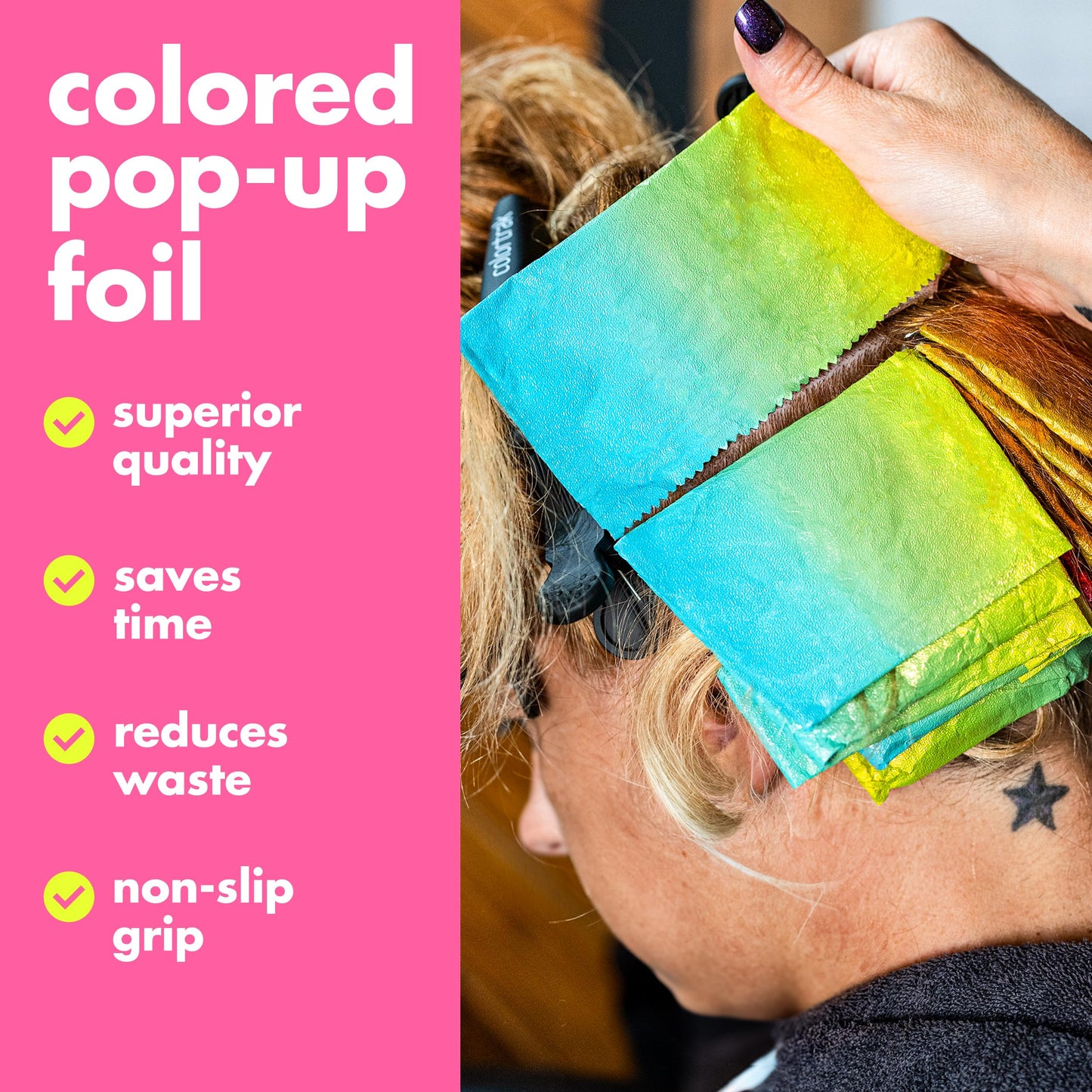 Colortrak Blue/Yellow Gradient Pop-up Foil w/Dispenser (400 Count), Pre-cut Sheets, Non-Slip Embossed Texture, 5" x 10.75" Sheets for Hair Foil