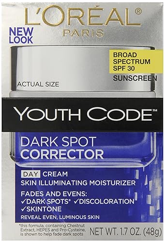 Dark Spot Corrector Face Moisturizer with SPF 30 for Even Skin Tone by L’Oreal Paris, Youth Code Anti-Aging Day Cream, Non-greasy, 1.7 oz.