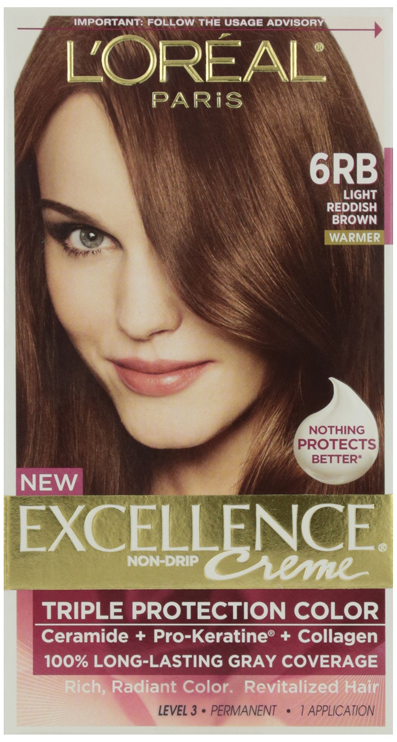 L'Oreal Paris Excellence Creme Triple Protection Color - 6RB Light Reddish Brown - Warmer for Unis