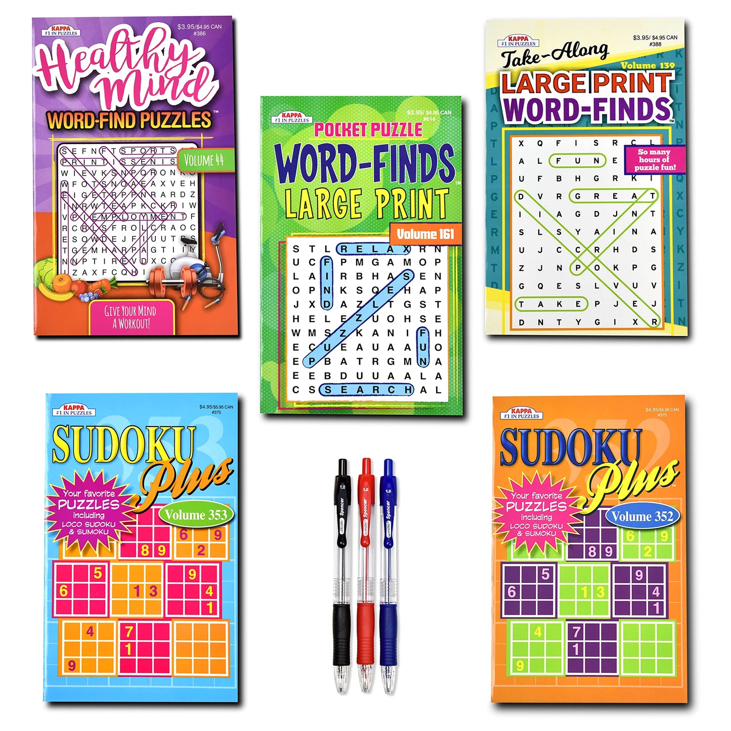 17-Pack 1400+ Puzzle Books – Sudoku & Word Search for Adults & Seniors, Brain Stimulation Variety Pack, Large 8x10 & 5x8 Combo