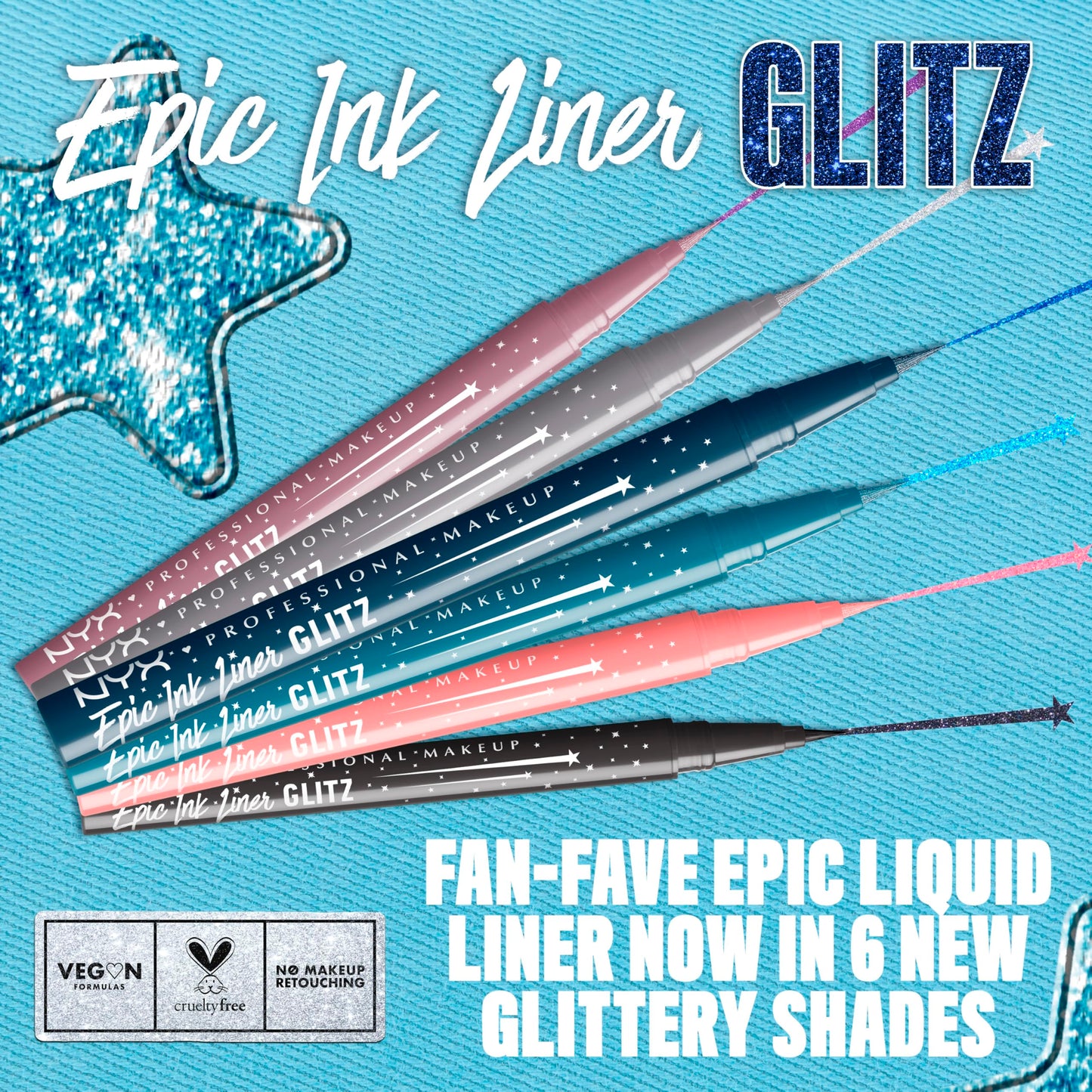 NYX PROFESSIONAL MAKEUP Epic Ink Glitz Liner, Waterproof Metallic Liquid Eyeliner with Vegan Formula - Bootcut Bling (Shimmer Bubblegum Pink)