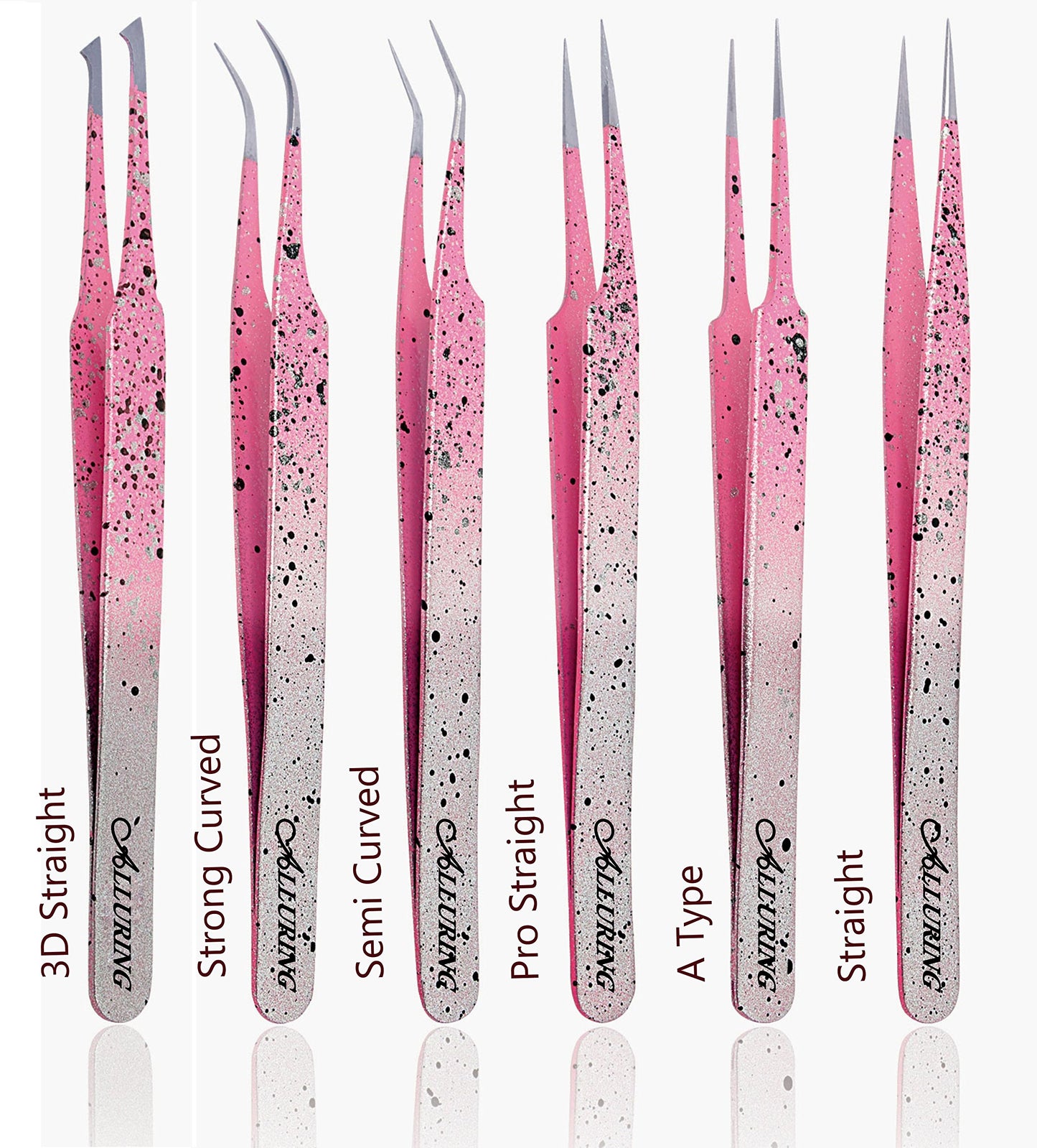 Alluring Ombre Silver Pink with Black Speckles Tweezers - Strong Curved Beauty and Personal Care Alluring