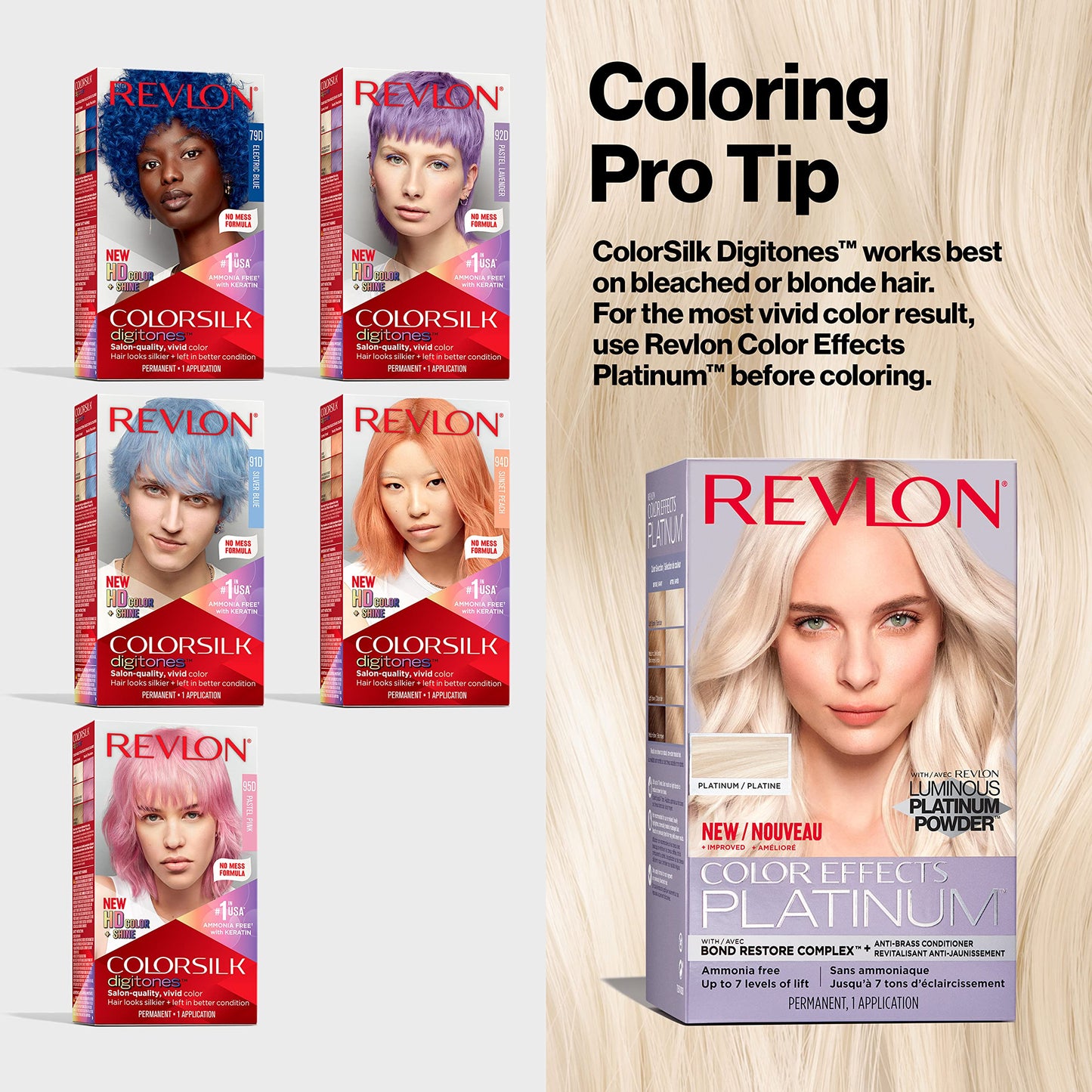 Revlon ColorSilk Digitones Permanent Hair Color with Keratin, 91D Silver Blue, 1 Count