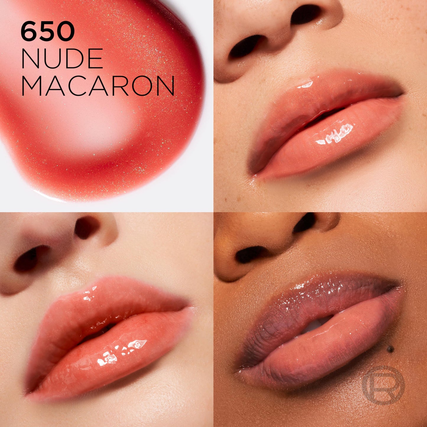 L'Oreal Paris Plump Ambition Hyaluron Lip Oil, 24 HR Lip Gloss with Hyaluronic Acid, Volumizing Formula with Glass-Like Shine, Nude Macaron 650, 0.16