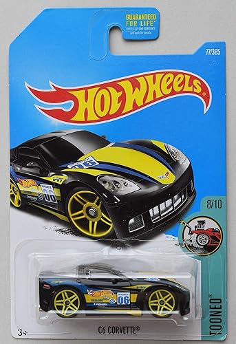 Hot Wheels 1:64 Scale die cast Tooned 8/10, Black C6 Corvette 77/365