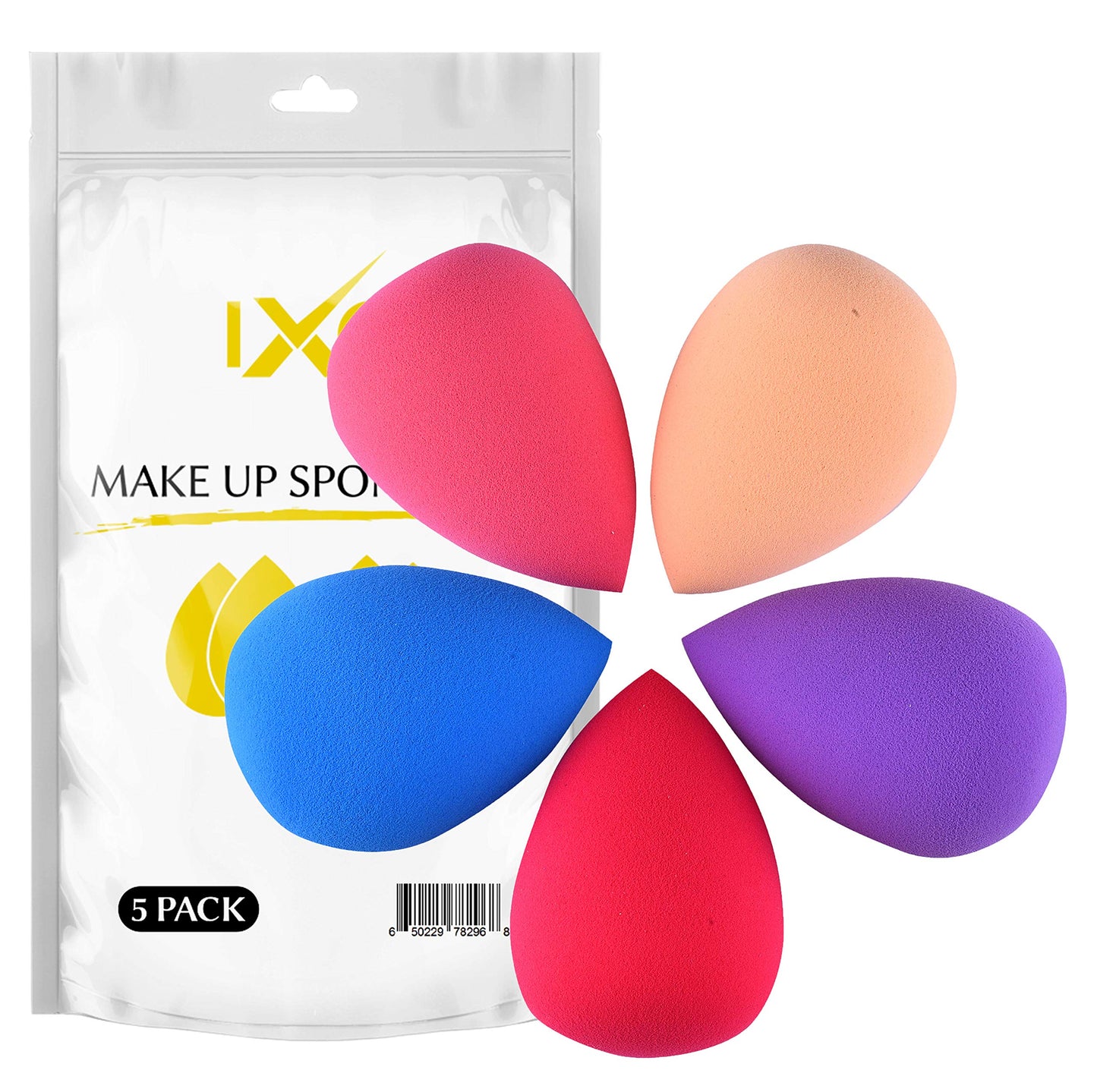 IXO Makeup Sponge Set - Latex-Free, Versatile Makeup Blender Sponge for Liquid, Cream, and Powder - 5 Pack