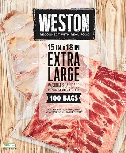 Weston Vacuum Sealer Bags, 2 Ply 3mm Thick, for NutriFresh, FoodSaver & Other Heat-Seal Systems, for Meal Prep and Sous Vide, BPA Free, 15" x 18"…