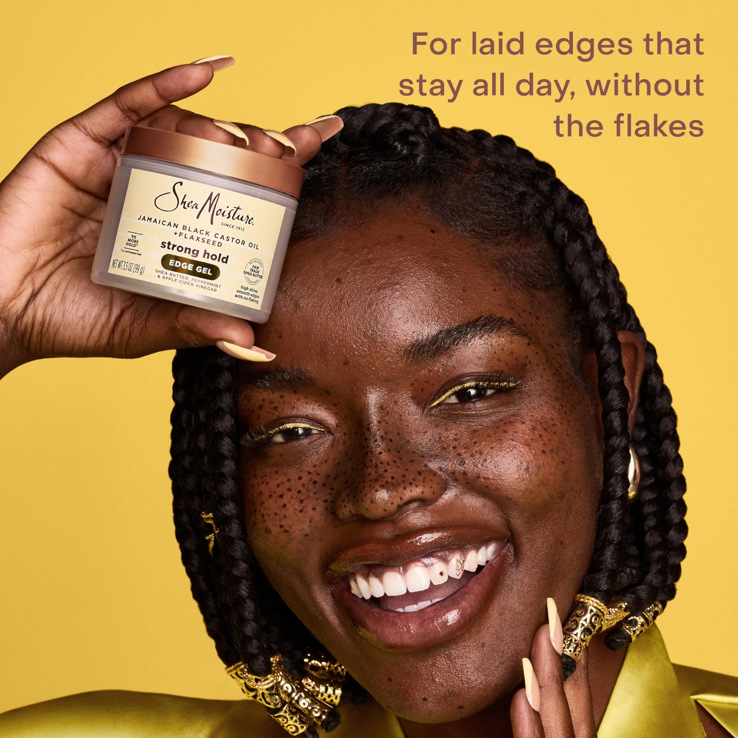 SheaMoisture Edge Control Strong Hold Gel+Flaxseed Jamaican Black Castor Oil Keeps Edges in Place,No Flakes,Infused With Hydrolyzed Corn