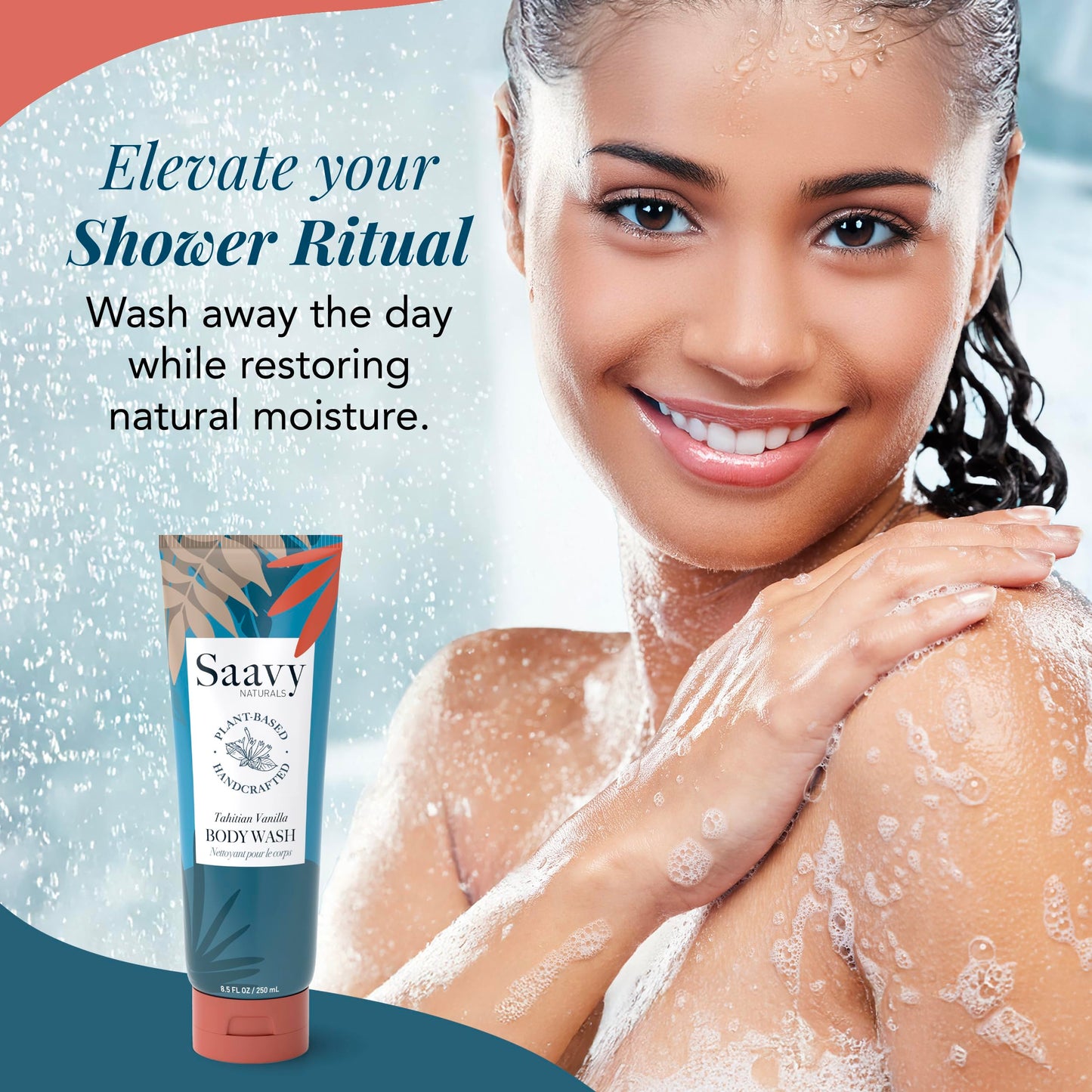 Saavy Naturals Moisturizing Body Wash for Sensitive Skin - Plant-Based & Pure with Coconut Oil, Shea Butter & Aloe Vera - Paraben-Free, Cruelty-Free