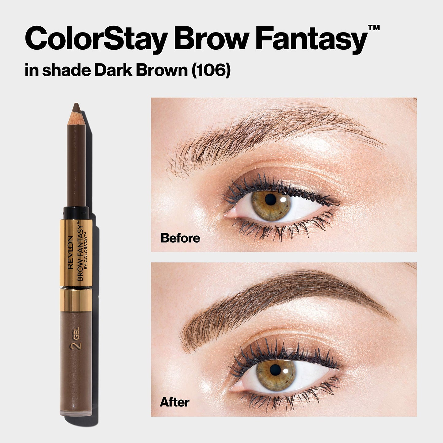 Revlon Eyebrow Gel & Pencil, ColorStay Brow Fantasy 2-in-1 Eye Makeup, Longwearing with Precision Tip, 104 Dark Blonde, 0.04 Oz