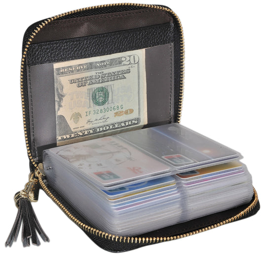 Easyoulife Womens Credit Card Holder Wallet Zip Leather Card Case RFID Blocking (Black) Fashion Easyoulife