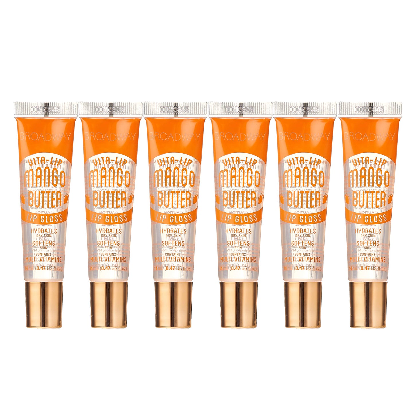 Ruby Kisses Broadway Vita-Lip Clear Lip Gloss (Mango Butter 6 Pack), Ultra-Hydrating & Soothing Formula with Multi-Vitamin Oils, High-Shine Non-Sticky