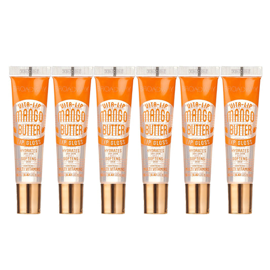 Ruby Kisses Broadway Vita-Lip Clear Lip Gloss (Mango Butter 6 Pack), Ultra-Hydrating & Soothing Formula with Multi-Vitamin Oils, High-Shine Non-Sticky