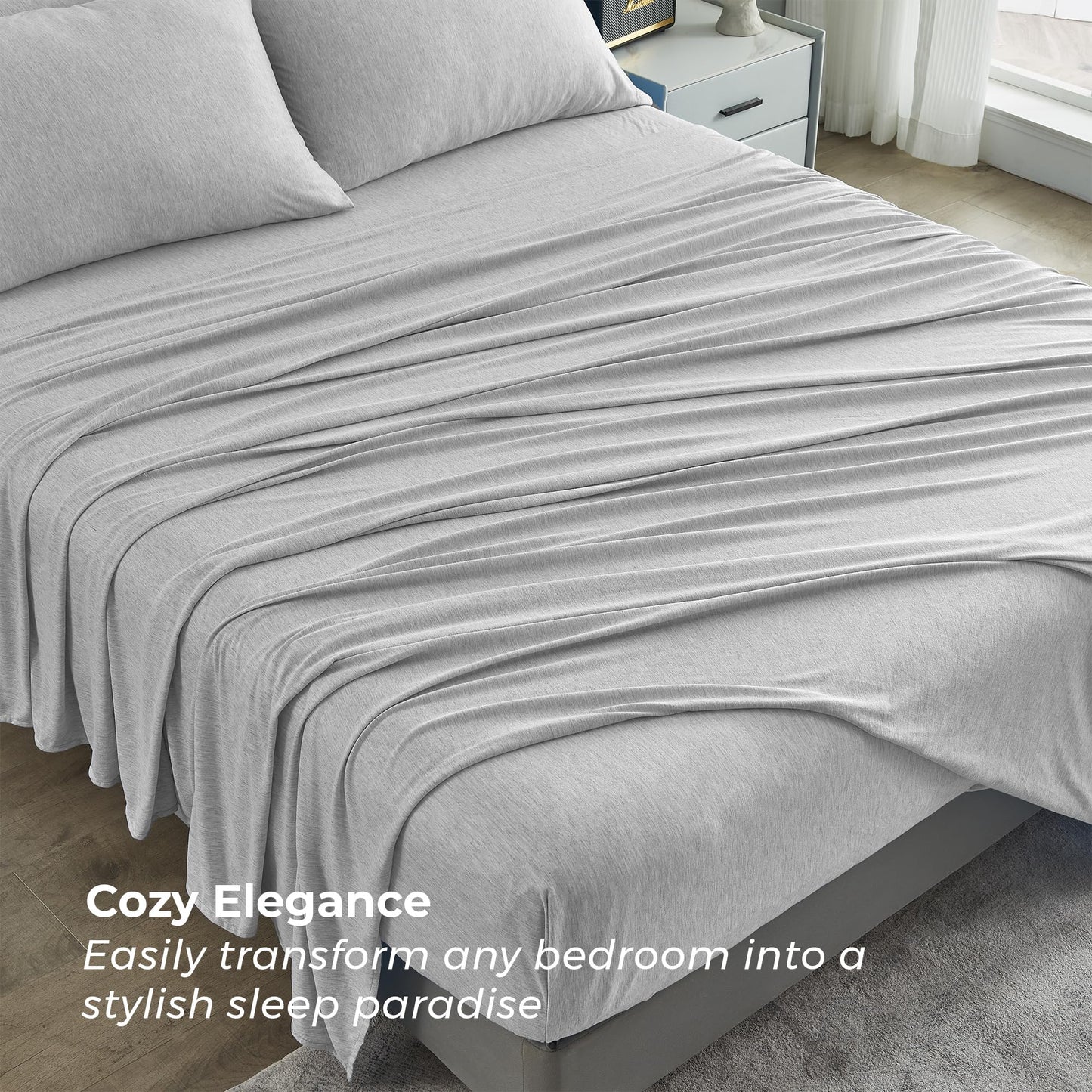 Pure Bedding Bed Sheets - King Sheet Set [6-Piece, Heather Light Grey] - Hotel Luxury 1800 Brushed Microfiber - Soft and Breathable - Deep Pocket