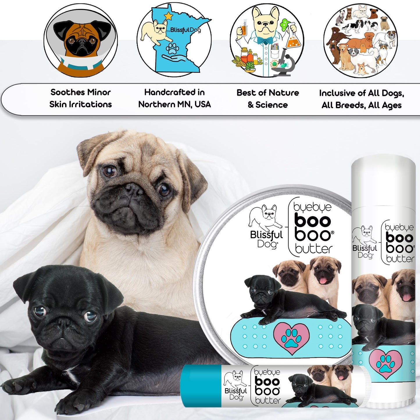 The Blissful Dog 1 oz TIN Pug Booboo Butter Beauty and Personal Care The Blissful Dog