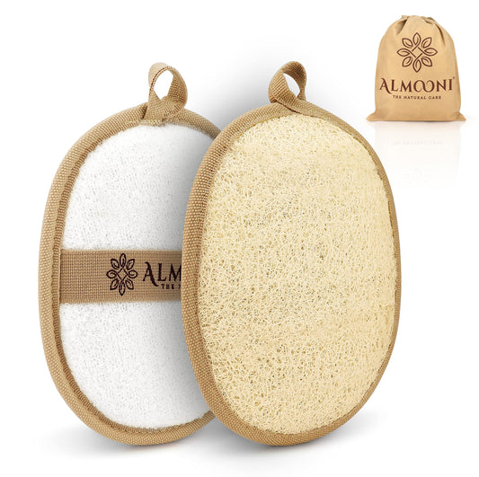 Almooni Natural Loofah Exfoliating Body Scrubber, Made with Natural Egyptian Shower Loofah Sponge, Bath Shower Loofah Sponge for Women and Men, Beauty & Personal Care ALMOONI
