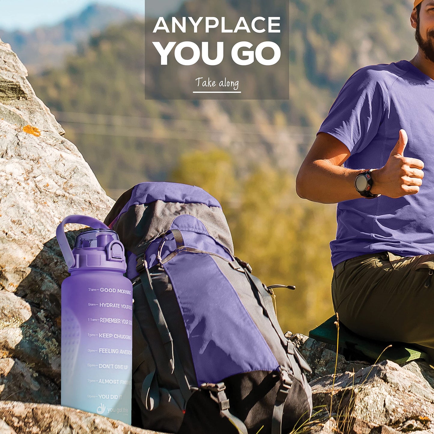 YOU GOT THIS LIVING Motivational Water Bottle with Time Marker,Half Gallon Water bottle with Straw 64 oz/2.2L Gym Water Bottle, Achieve All-Day