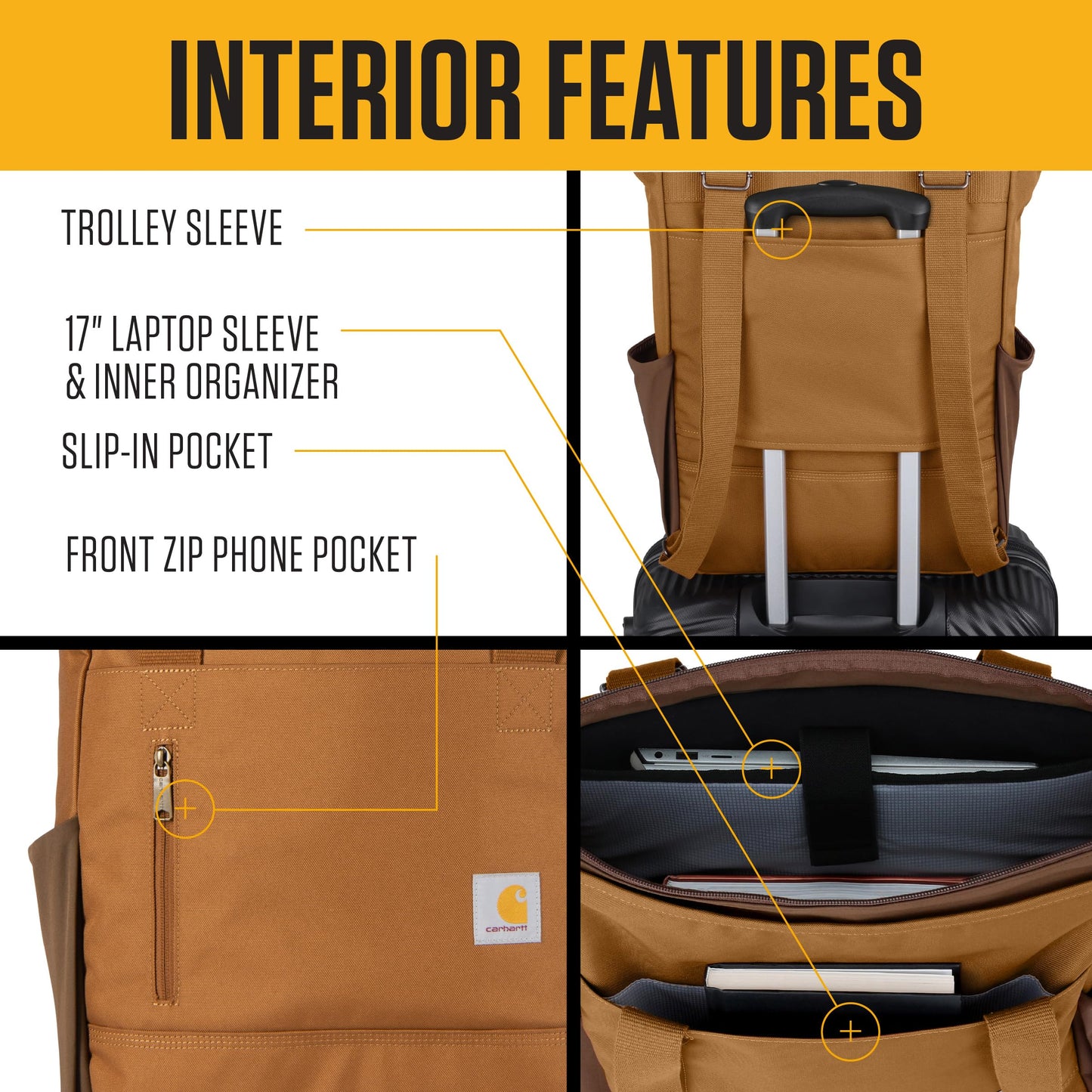 Carhartt Classic Convertible Backpack Tote, Durable Water Repellent Material W/ 17" Laptop Sleeve, Carhartt Brown