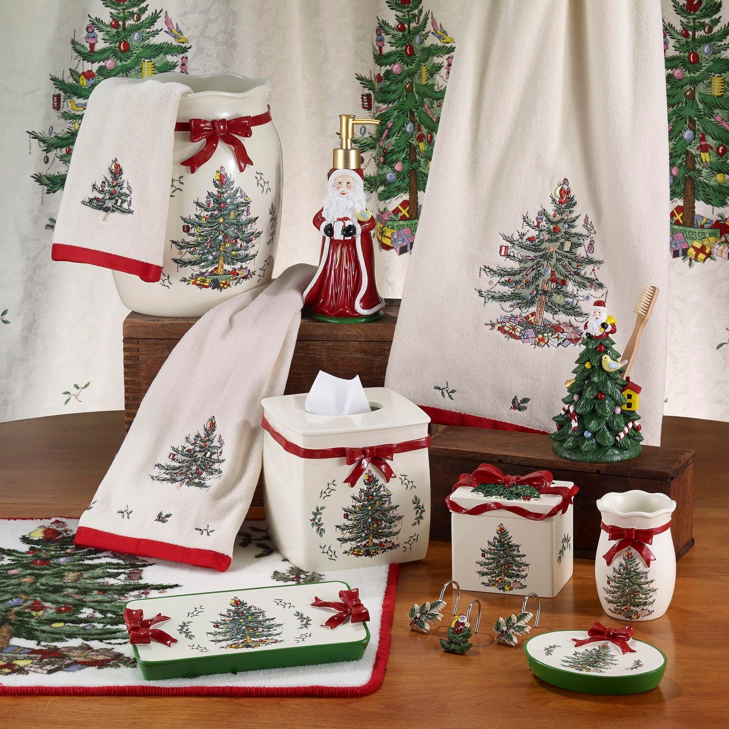 Spode - Hand Towel, Soft & Absorbent Cotton, Holiday Bathroom Decor (Spode Christmas Tree Collection)